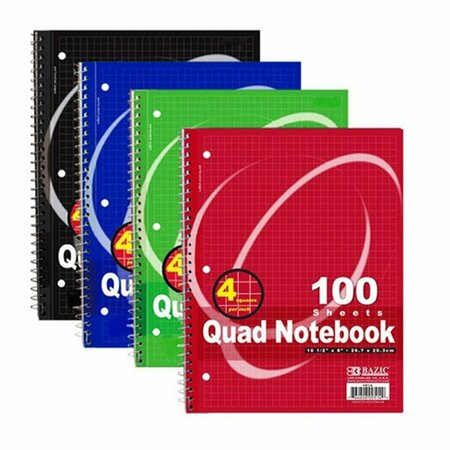 BAZIC PRODUCTS Bazic   100 Ct. Quad-Ruled 4-1 Spiral Notebook, 24PK BA36536